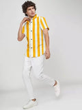 Poly Cotton Stripes Half Sleeves Regular Fit Mens Casual Shirt