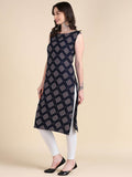 Women's Sleeveless Boat Neck Solid Casual Fancy Long Kurtis