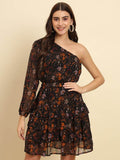 TRENDARREST One Shoulder Printed Dress
