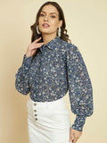 TRRENDARREST Blue Floral Printed Shirt
