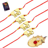 Stylish Bhaiya Rakhi " BRO" Designer Pendent For Bhaiya/Brother/Bhai With Pooja Thali with Roli Chawal with 1 Greeting Card Pack of 4