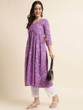 Fabclub Rayon Anarkali Printed Women Kurti (Purple)